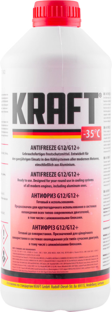 Охолоджувальна рідина KRAFT G12, готова, червоний, -35°С, 1,5 л (KF109)